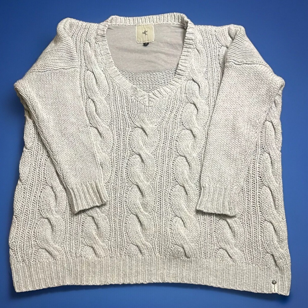 Anthropologie One Teaspoon chunky oversized cable knit grey wool blend sweater